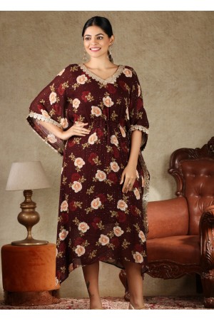 Maroon Georgette/Chiffon Kaftan Kurti 